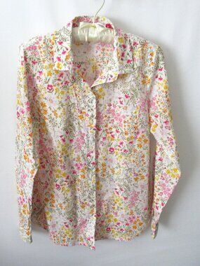 Old Navy pink yellow floral 100% cotton button front long sleeve shirt *Sz M*